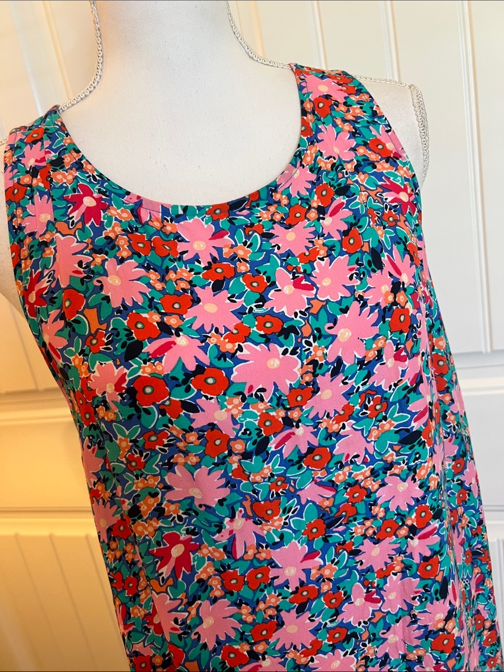 🌸 LOFT Petite Floral Tie Back Dress Pink Blue Sleeveless‎ Drop Waist Size LP - Picture 6 of 16